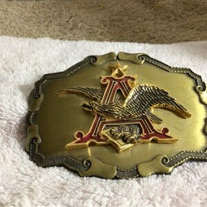 Gold Eagle Emblem Men's Belt Buckle - Red Accent